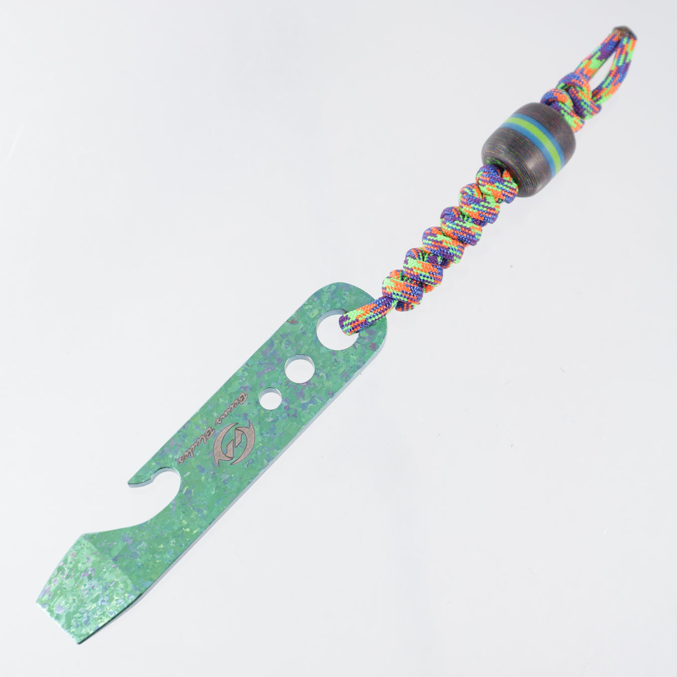 Beans Blades Prybar - Green Crystalized Titanium - 80s Camo Carbon & Glow Bead & Multi-Color Lanyard - BROP Exclusive