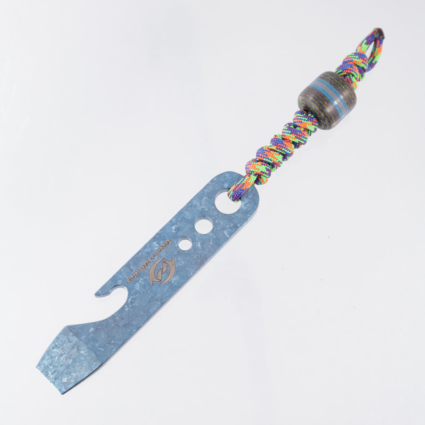Beans Blades Prybar - Blue Crystalized Titanium - 80s Camo Carbon & Glow Bead & Multi-Color Lanyard - BROP Exclusive