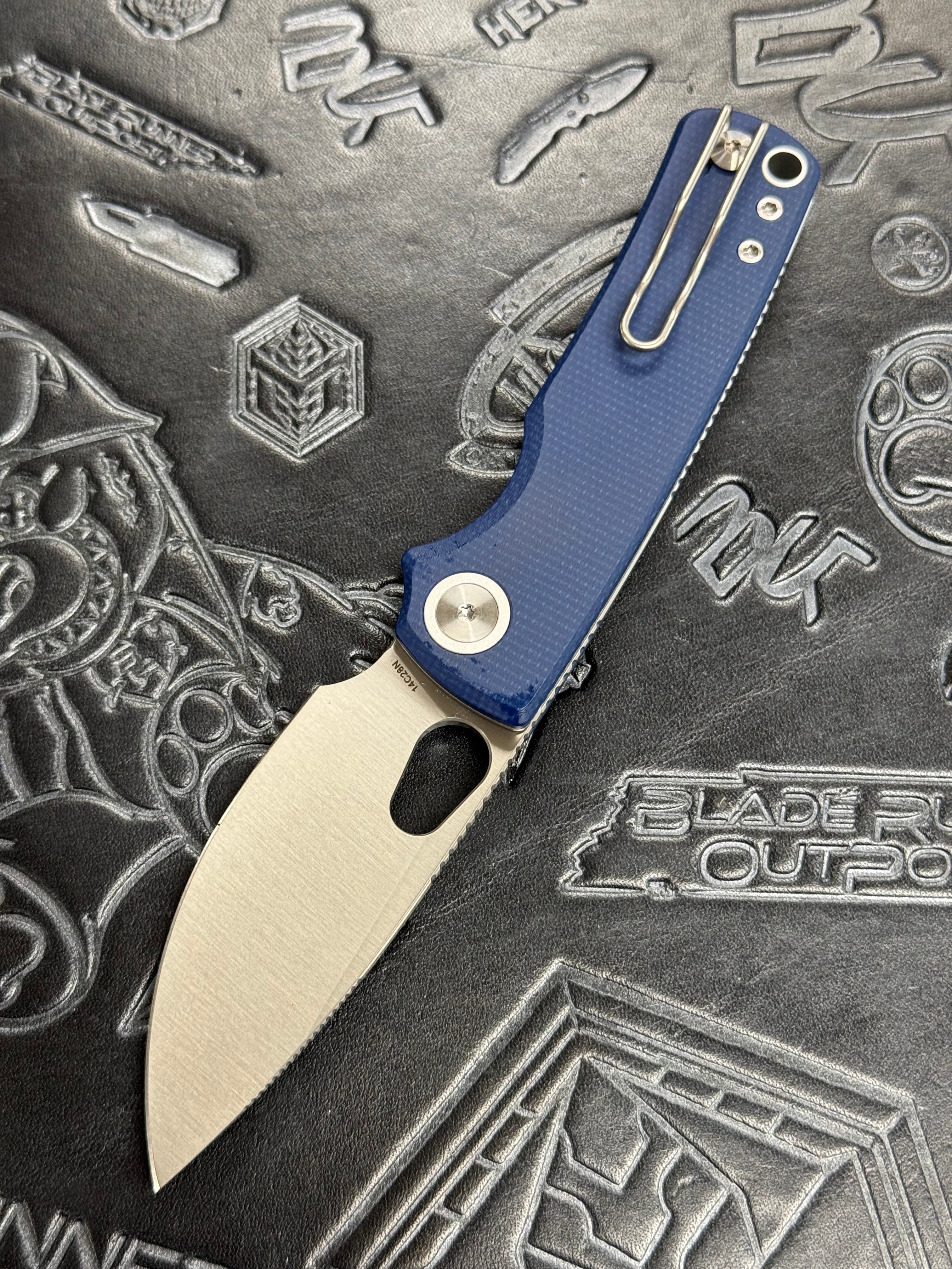 Vosteed Porcupine - Top Liner Lock (2.99" 14C28N Satin Blade & Blue Micarta Handle) - A2605