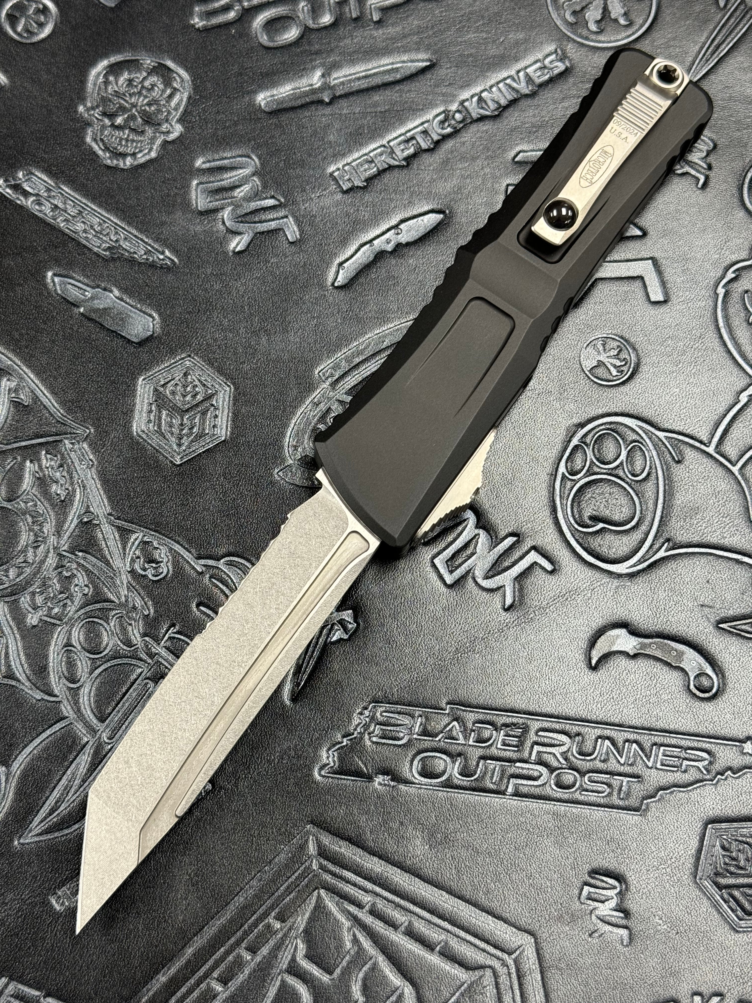 Microtech Knives Combat Troodon Gen III Stonewash Tanto Partial Serrated w/ Black Handle 1144-11