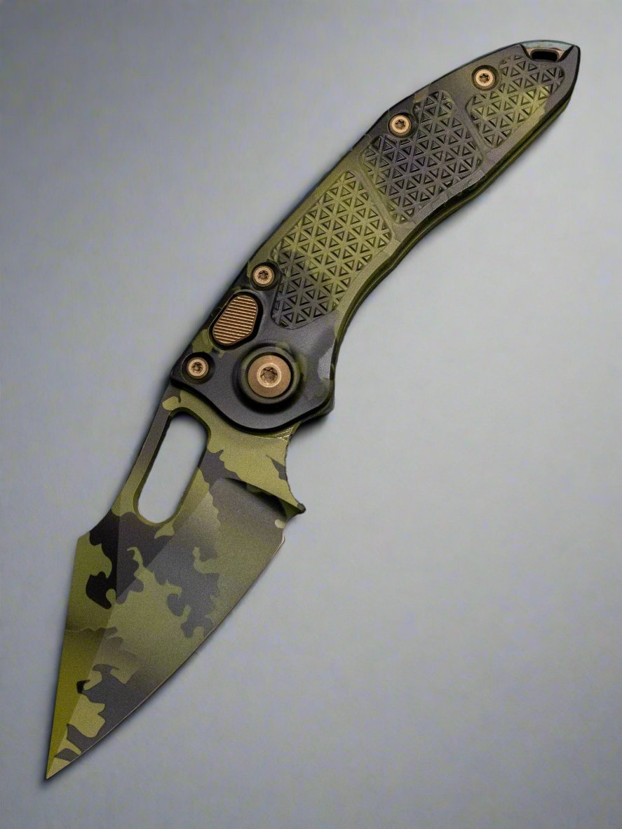 MICROTECH STITCH OTS KNIFE- OLIVE CAMO FINISHED HANDLE- OLIVE CAMO PLAIN EDGE BLADE 169-1 OCS