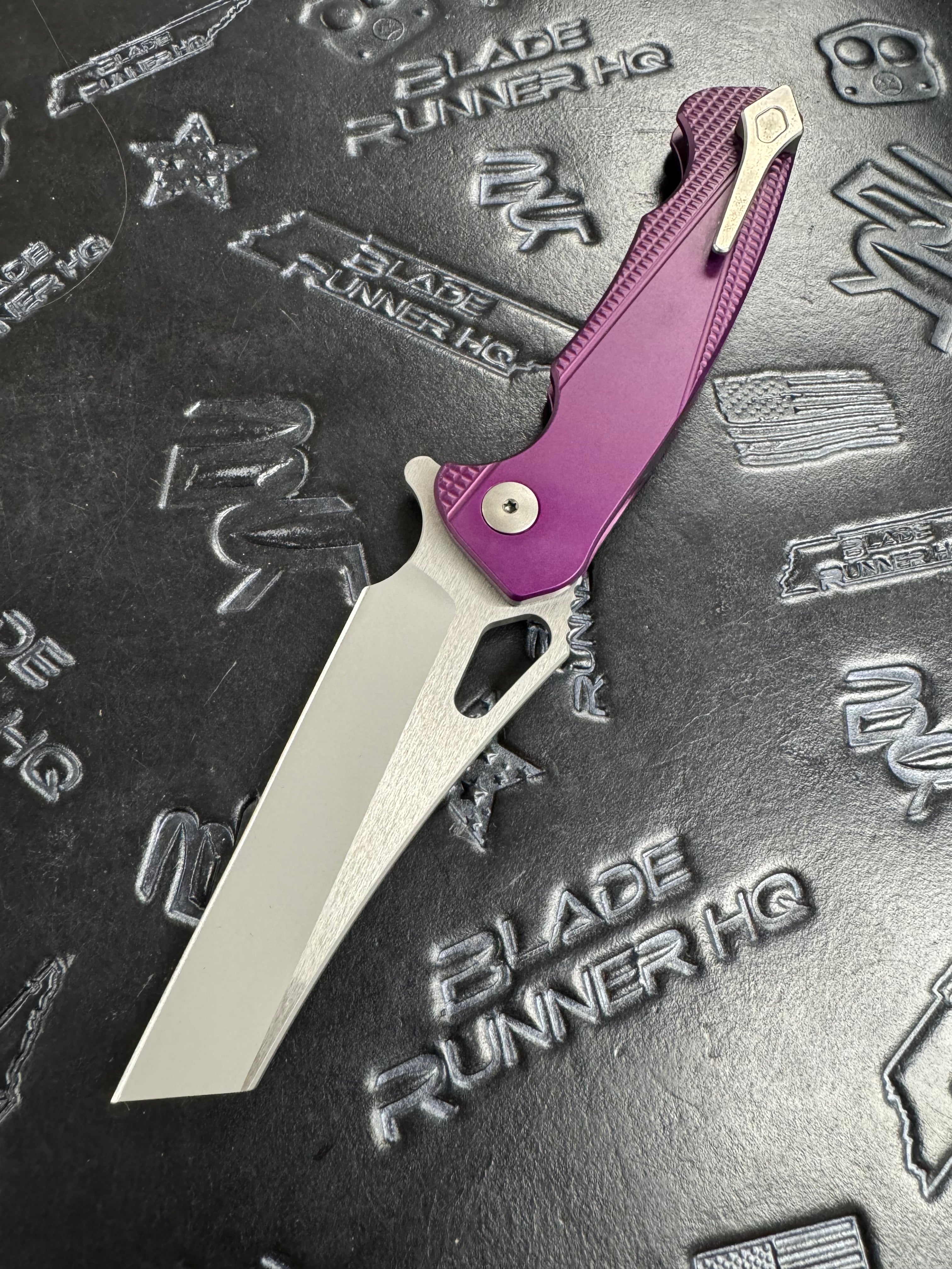 Dead Reckon Knives Ridgeback - Aluminum Purple, WharnCleaver, Series 2, Body 1, Magnacut, Button Lock, Glass Bead 2 Tone Finish