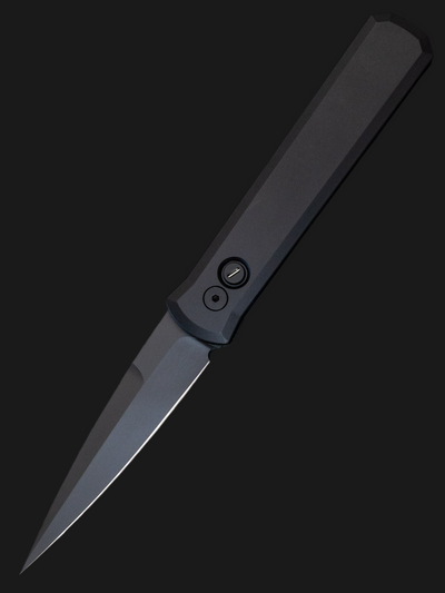 PROTECH GODFATHER OPERATOR OUT THE SIDE (OTS) KNIFE- BLACK HANDLE- BLACK BLADE & HW- TRITIUM INLAID BUTTON 921-OPERATOR