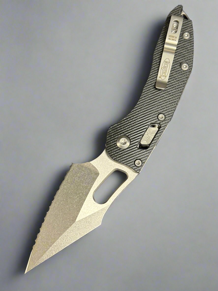 Microtech Knives Manual Stitch RAM LOK Fluted Black G-10 & Full Serrated M390MK 169RL-12 FLGTBK