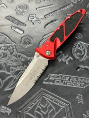 Microtech Socom Elite Manual S/E Partial Serrated Stonewash w/ Red Handle 160-11 RD