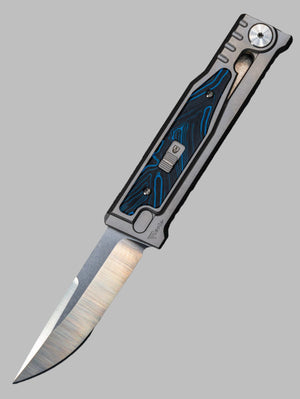REATE EXO-M G10 BLUE/BLACK OTF KNIFE TITANIUM 2.95" DROP POINT SATIN