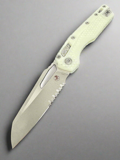 Microtech Knives MSI RAM LOK White Polymer Injection Molded & Apocalyptic Partial Serrated M390MK 210T-11APPMWH