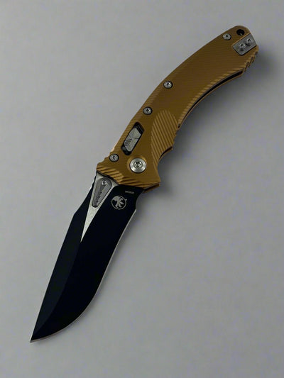 Microtech Amphibian RAM LOK Tan Fluted Aluminum & Black M390MK 137RL-1 FLTA