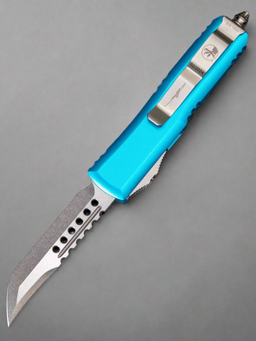 Microtech UTX-85 Hellhound Stonewash & Turquoise 719-10TQS