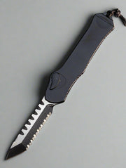 Heretic Hydra V3 Tactical Black Aluminum Handle & 2 Tone DLC Tanto MagnaCut Full Serrated H006-11C-T
