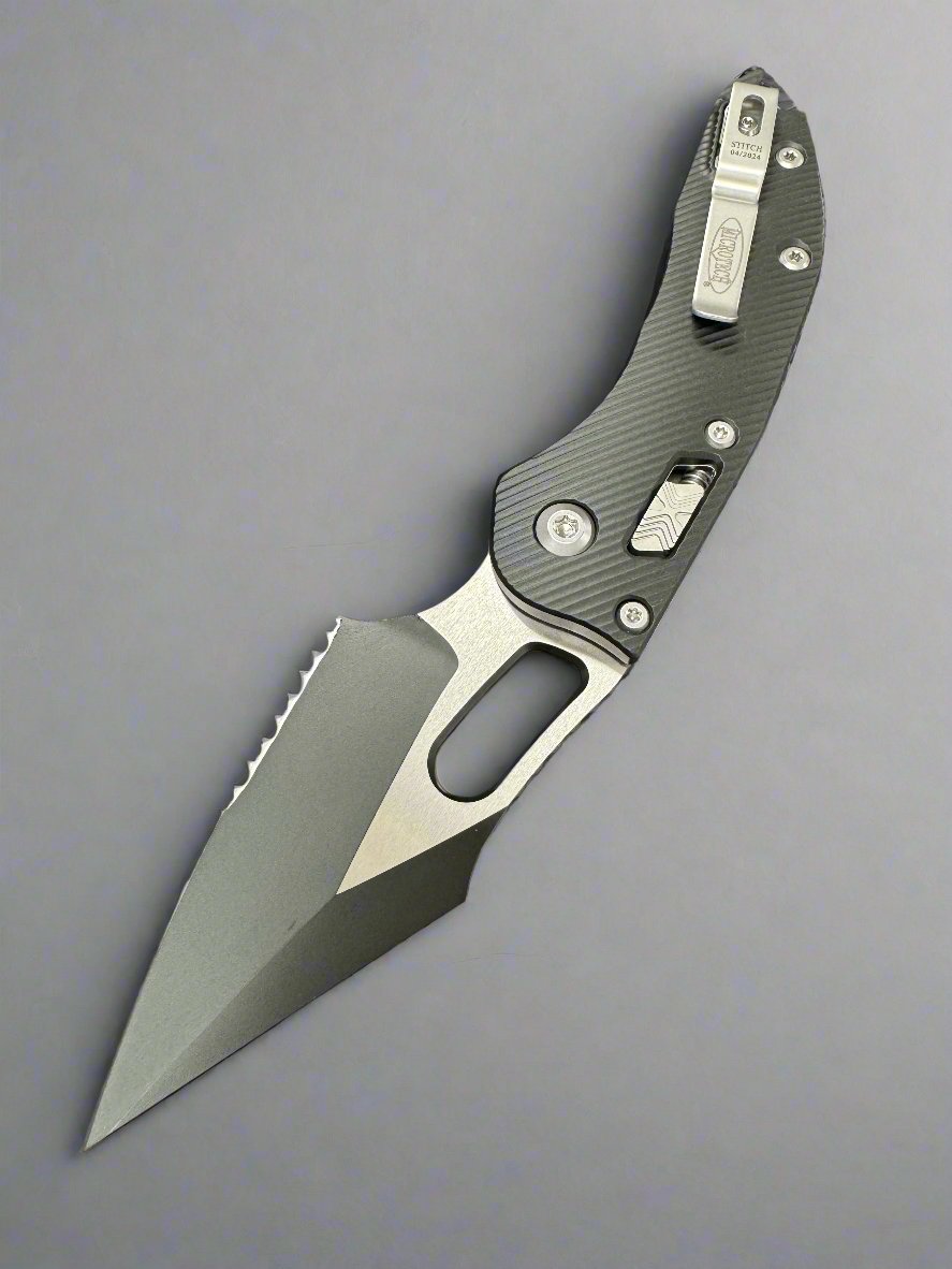 Microtech 169RL-2FL Stitch S/E Ram-Lok - Black Fluted Handle - Black Blade 169RL-2 FL