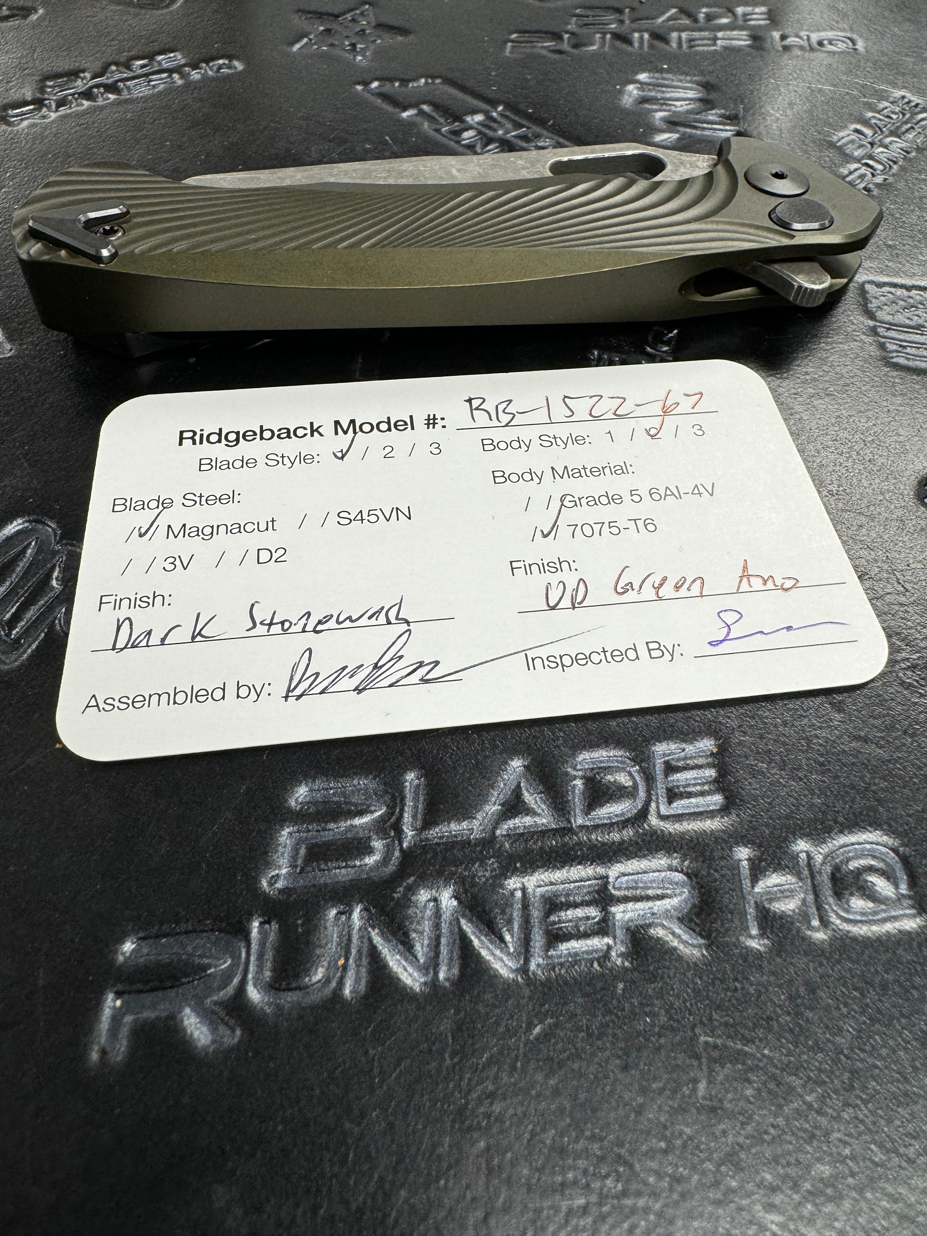 Dead Reckon Knives Ridgeback - Aluminum OD Green, Modified Blade Shape, Series 2, Magnacut, Button Lock, Dark Stonewash