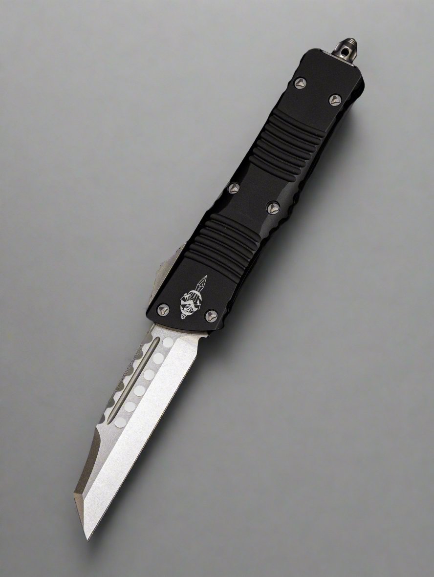 Microtech 219W-10S Signature Series Combat Troodon AUTO OTF 3.75" Stonewashed Warhound Blade, Black Aluminum Handles