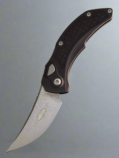 Microtech/Bastinelli Creations 268A-10AP Brachial AUTO Folding Knife 3.5" Apocalyptic Trailing Point Blade, Milled Black Aluminum Handles *