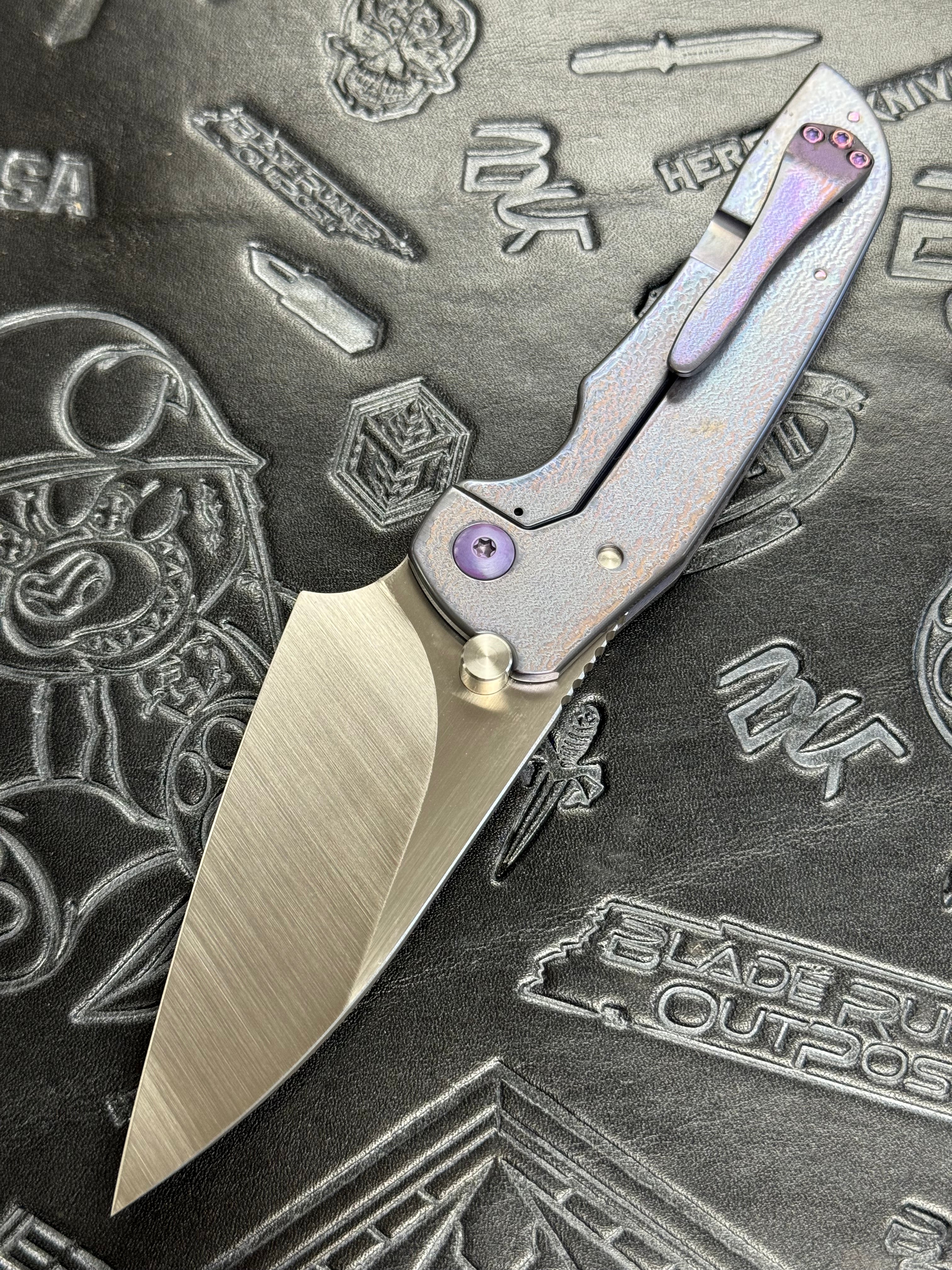 John Gray PHAT THUCK Satin Finish Magnacut Blade, Anodized Titanium Handles With Timascus Camo Carbon Inlay