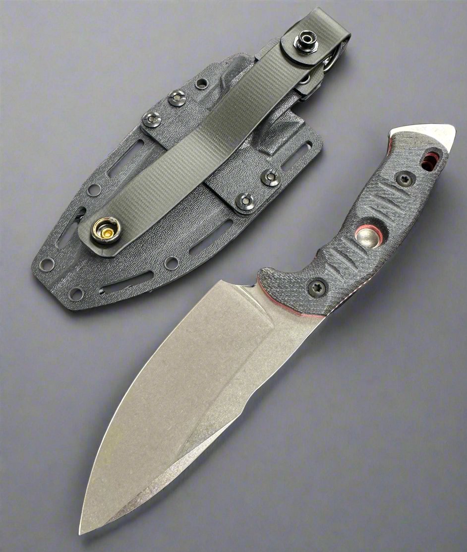 Fobos Knives Alaris 3V Fixed Blade Knife Black/Red Micarta (5" Stonewash)