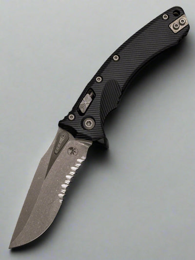 Microtech 137RL-11 APFL Amphibian Ram-Lok - Black Fluted Handle - Apocalyptic Partial Serrate Blade