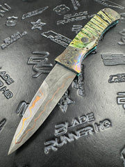 Valloton, Rainy - SV AK-25 2x Damascus / Copper Core Moku-Ti Bolsters Green & Black Molar Handles Custom Double Action D/A Folder
