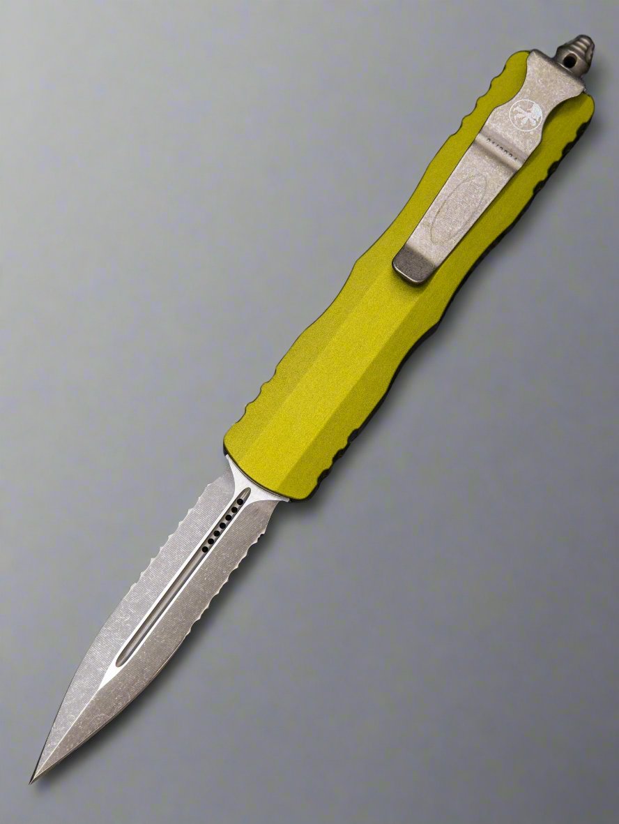 Microtech 225-11 APOD Dirac AUTO OTF Knife 2.92" Apocalyptic Double Combo Edge Dagger Blade, OD Green Aluminum Handles