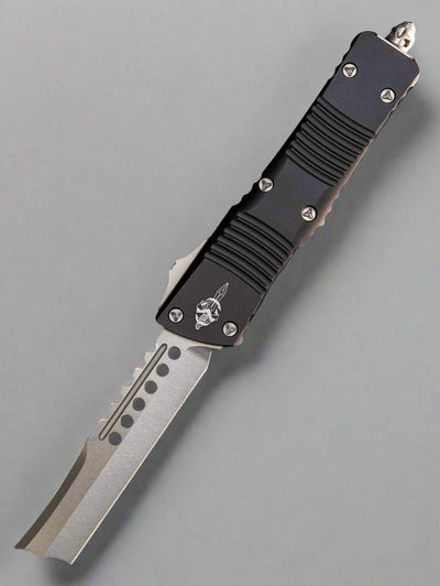 Microtech Combat Troodon 219R-10S Straight Razor Stonewash Blade, Black Handle Signature Series
