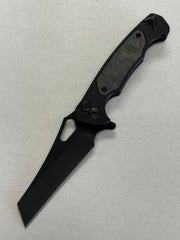 Dead Reckon Knives Ridgeback - 80s Camo Carbon in Series 2 Black Aluminum - WharnCleaver 3V SbNi - Button Lock - RB-2332-37 BR OP Exclusive