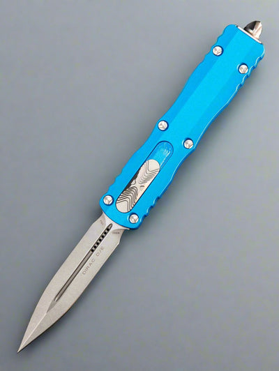 Microtech 225-10BL Dirac D/E - Blue Handle - Stonewashed Blade