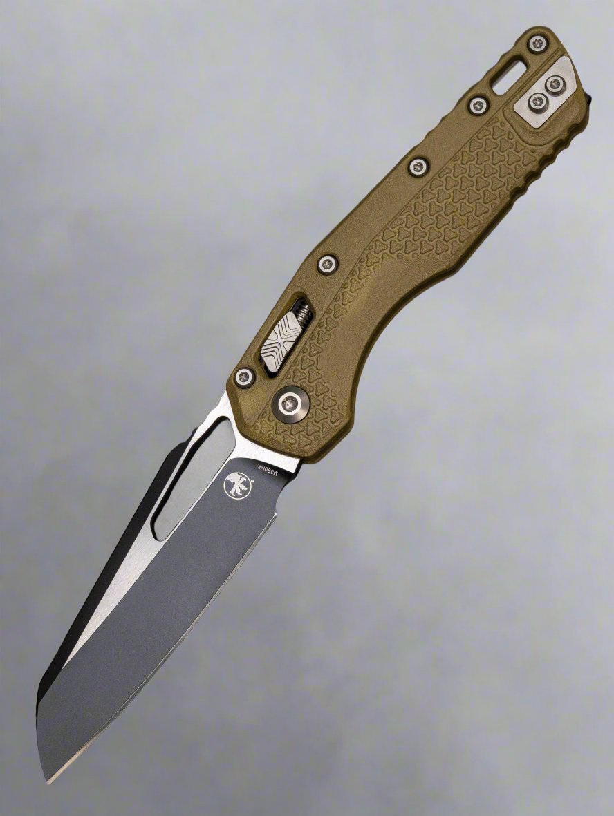 Microtech 210T-1 PMOD MSI RAM-LOK Manual Folding Knife 3.88" Bohler M390MK Black Modified Sheepsfoot Plain Blade, Green Injection Molded Polymer Handles, AXIS/Crossbar Lock