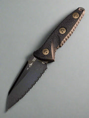 Microtech 93M-3DLCCFS Signature Series Socom Alpha Mini Warcom Fixed Blade Knife 3.72" Black DLC Wharncliffe Serrated Blade, Carbon Fiber Handles, Kydex Sheath