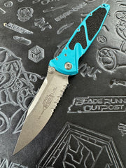 Microtech Socom Elite Manual S/E Partial Serrated Stonewash w/ Turquoise Handle 160-11 TQ