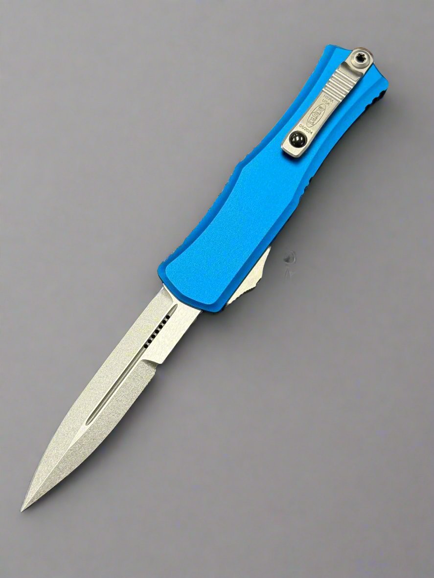 Microtech Knives Mini Hera Stonewash Bayonet M390MK & Blue 1701M-10BL