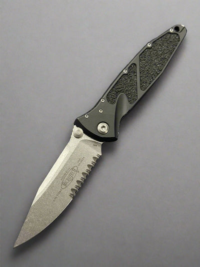 Microtech Socom Elite Single Edge Stonewash Partial Serrated Manual & Black 160-11