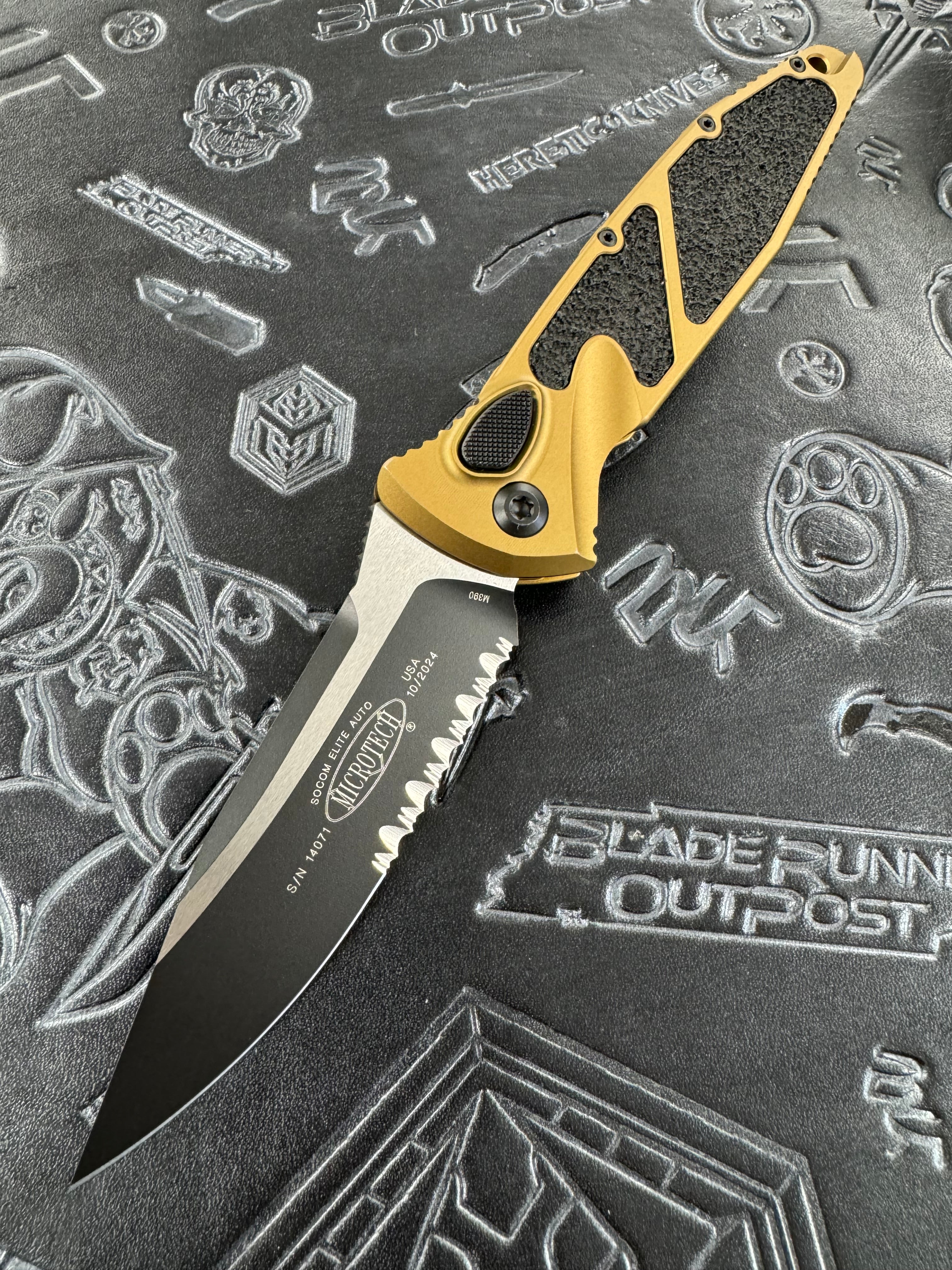 Microtech Socom Elite Auto Black S/E Tan Partial Serrated Standard 160A-2 TA