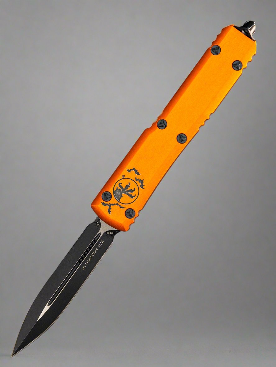 MICROTECH ULTRATECH OTF AUTOMATIC KNIFE HALLOWEEN ORANGE 3.4" DAGGER BLACK 122-1HWS