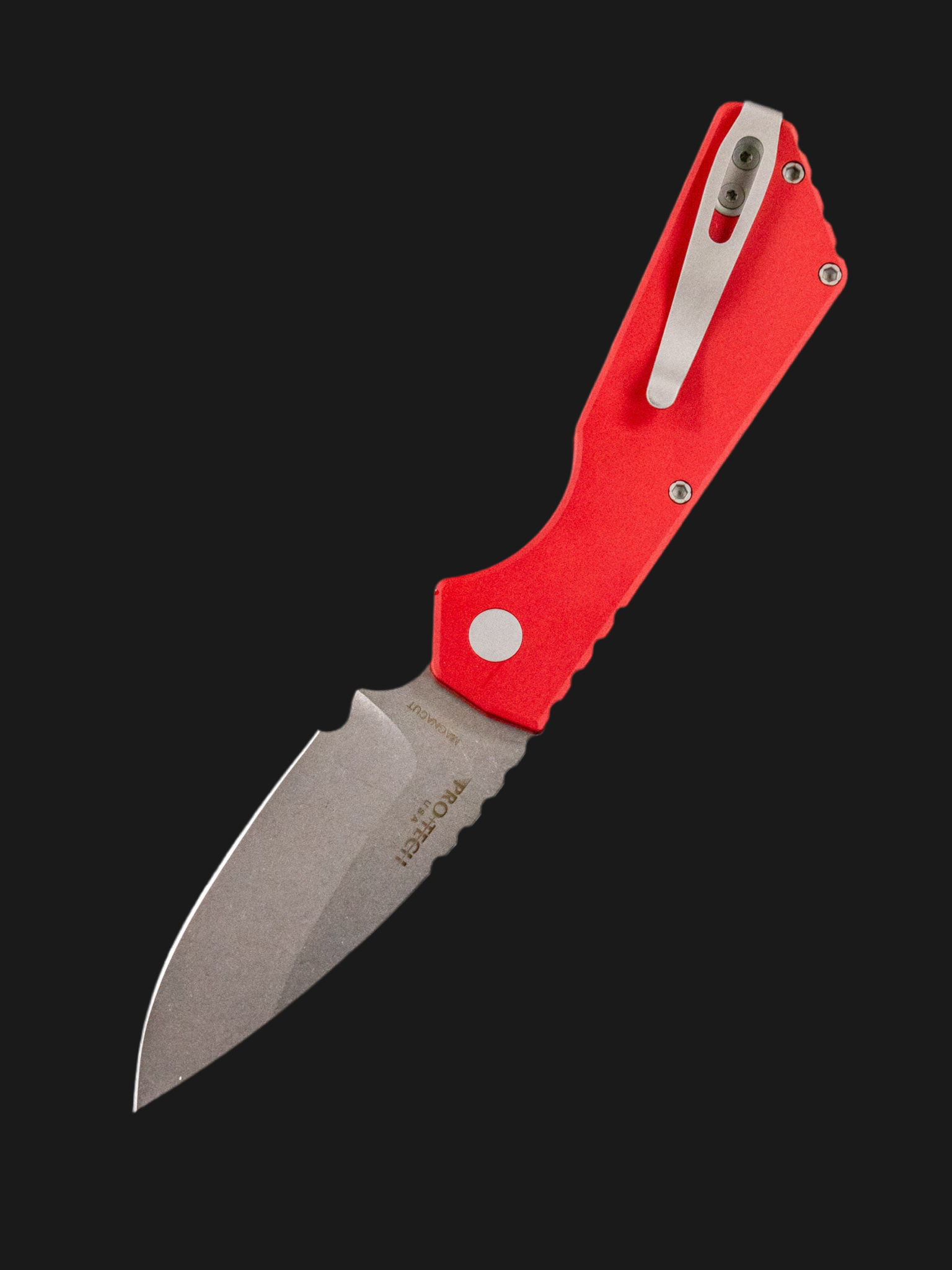 Strider + Pro-Tech PT MagnaCut Automatic Knife Red Aluminum (3" Stonewash) PT201-RED