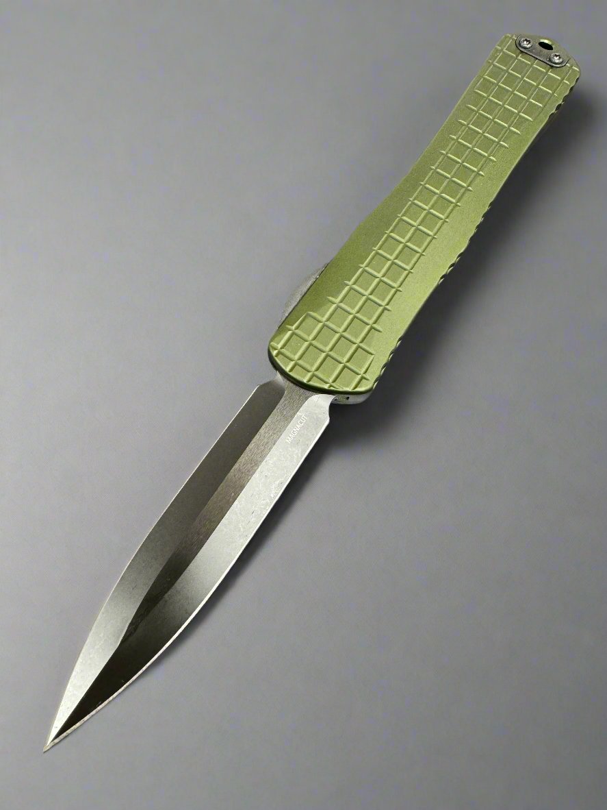 Heretic Knives Manticore X OD Green Frag Handle & DLC Double Edge MagnaCut H032F-6A-GRN