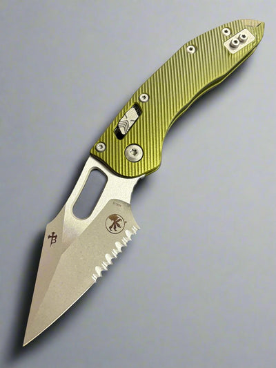 Microtech Knives Manual Stitch RAM LOK Fluted OD Green Aluminum & Partial Serrated M390MK Apocalyptic Standard 169RL-11 APFLOD
