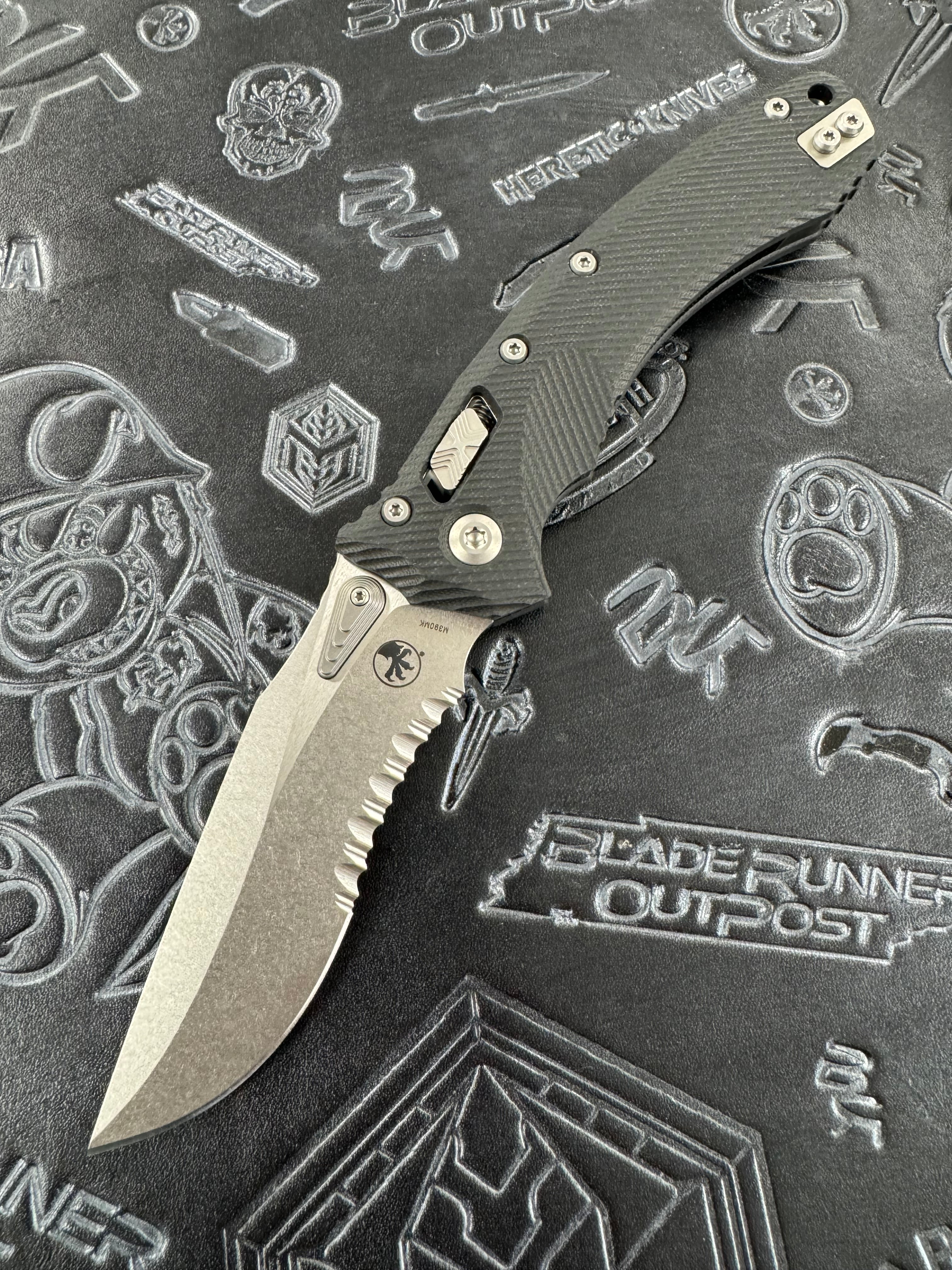 Microtech Amphibian RAM LOK Black Fluted G-10 & Stonewash Partial Serrated M390MK 137RL-11 FLGTBK