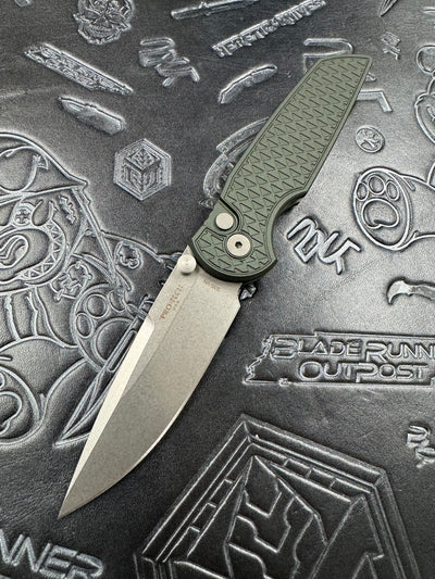 Pro-Tech TR-3 Integrity Manual Green Aluminum Relic Handles w/ Stonewash S35 INT105-GREEN