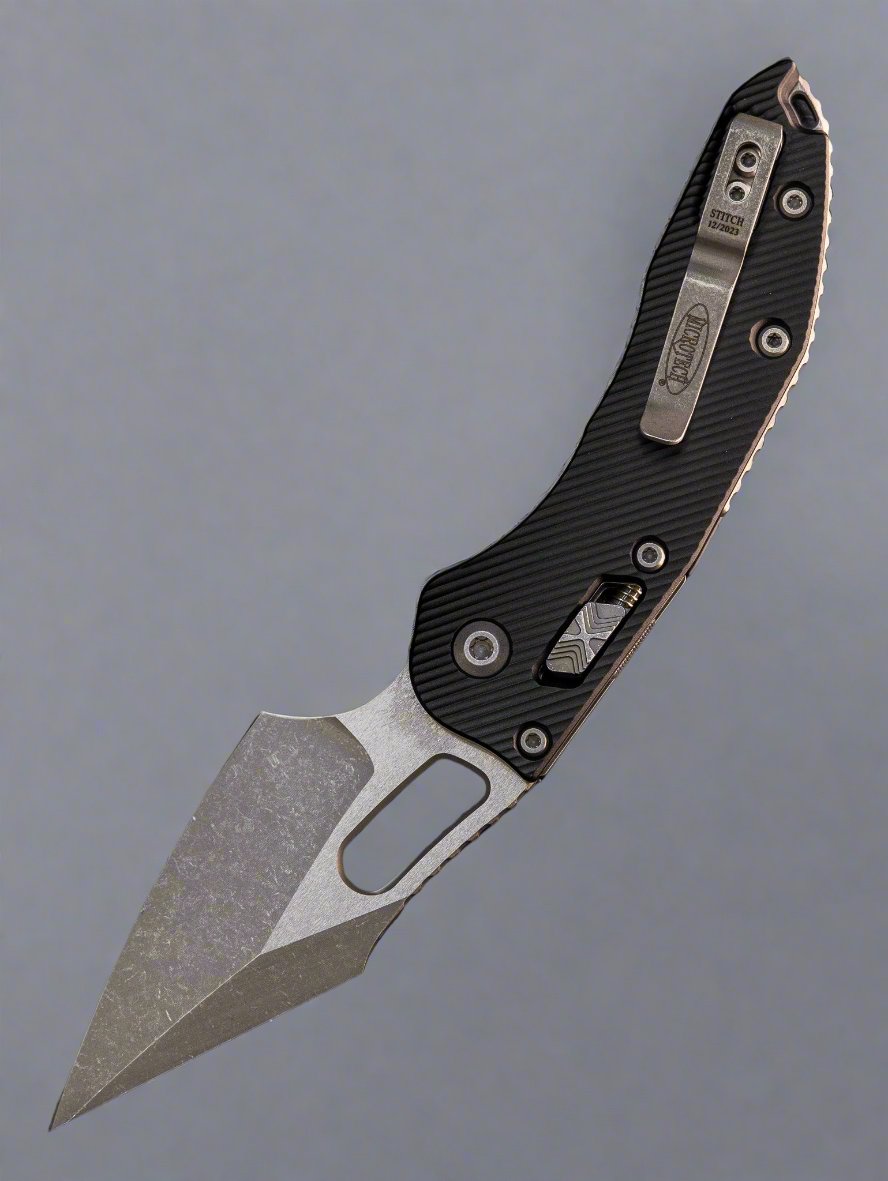 MICROTECH STITCH RAM LOK KNIFE- BLACK FLUTED ALUMINUM HANDLE- APOCALYPTIC BLADE 169RL-10 APFL
