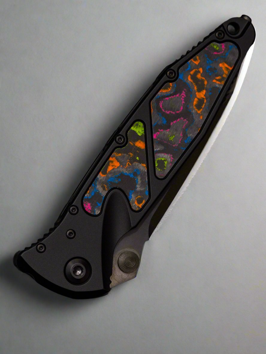 Pre Owned Microtech Socom Elite T/E Signature Series 80’s Camo Carbon Inlay DLC Standard Manual