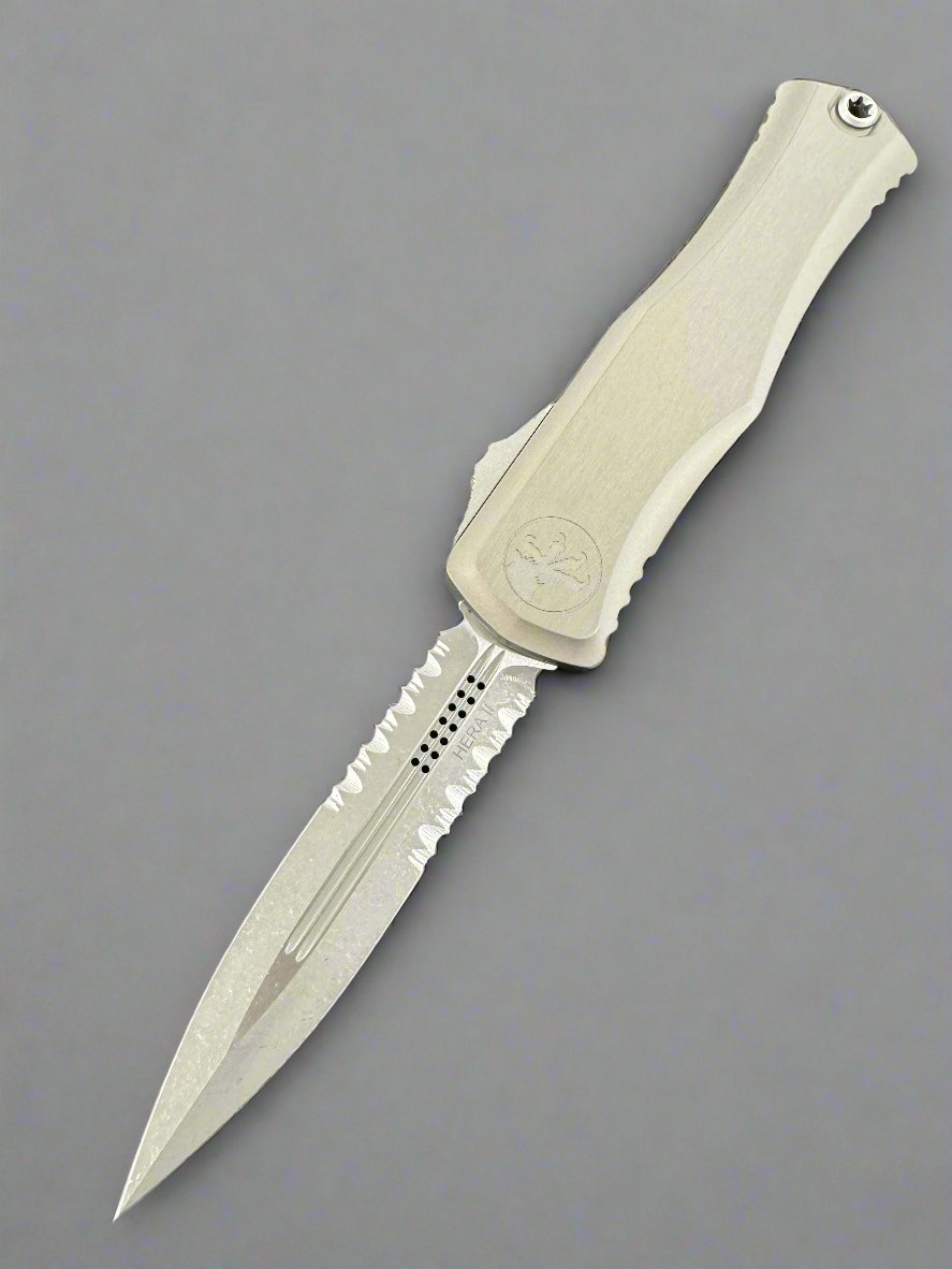 Microtech Knives Hera II Apocalyptic Natural Clear Double Edge Partial Serrated 1702-11 APNC