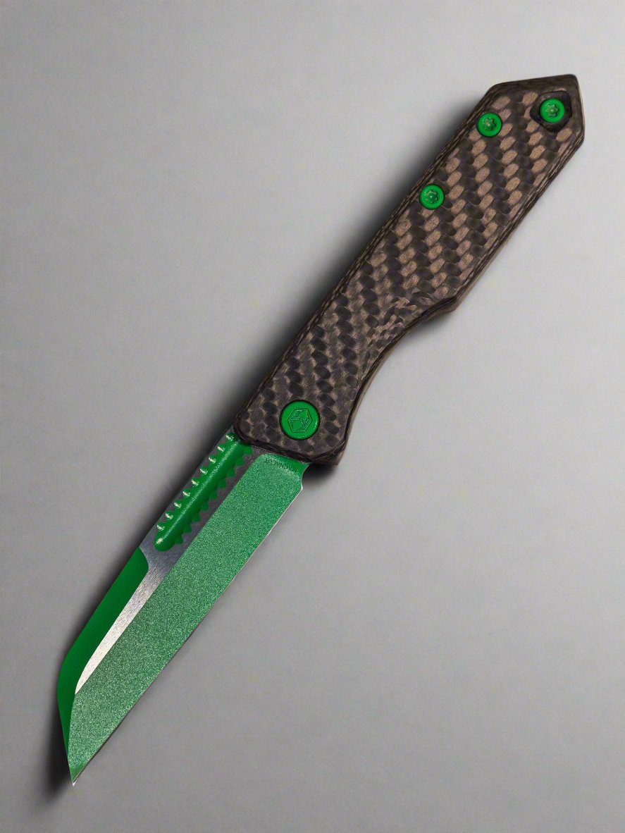 Heretic Knives Jinn Carbon Fiber w/ Toxic Green Hardware & Blade Texas 24 Bladeshow