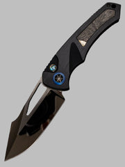 Heretic Knives Custom Pariah Manual S/E Black Aluminum Handle w/ Meteorite & Gold Inlays Mirror Polish Blade Abalone Button