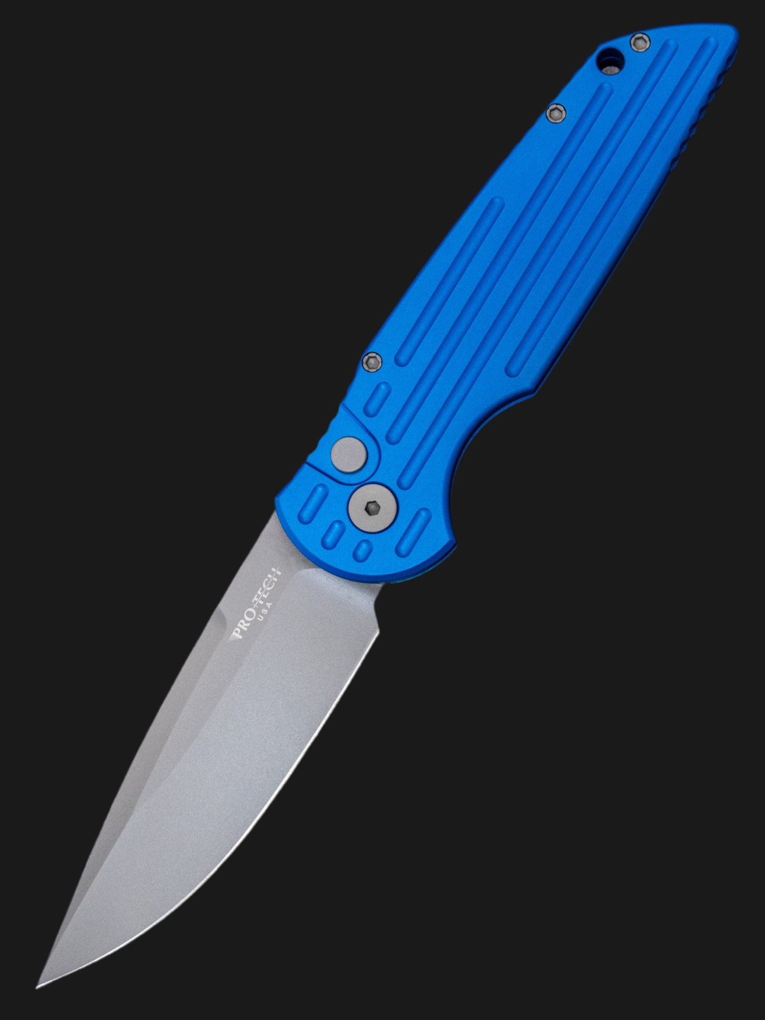 PROTECH TR-3 TACTICAL RESPONSE 3 OUT THE SIDE (OTS) AUTO KNIFE- BLUE GROOVED HANDLE- BLASTED FINISHED BLADE TR-3 BLUE