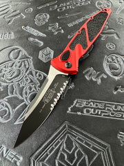 Microtech Socom Elite Auto Red Handles w/ S/E Black Partial Serrated 160A-2 RD