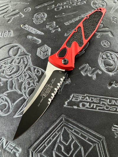 Microtech Socom Elite Auto Red Handles w/ S/E Black Partial Serrated 160A-2 RD