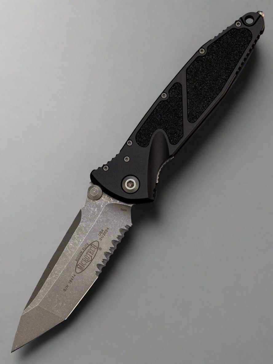 Microtech Socom Elite Manual Tanto Apocalyptic Partial Serrated & Black 161-11AP