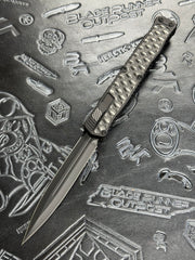 Pre Owned HERETIC KNIVES "CLERIC 2" ALUMINUM TEXTURED METAL INLAY 4.25" DAGGER (PROTOTYPE) SN:007