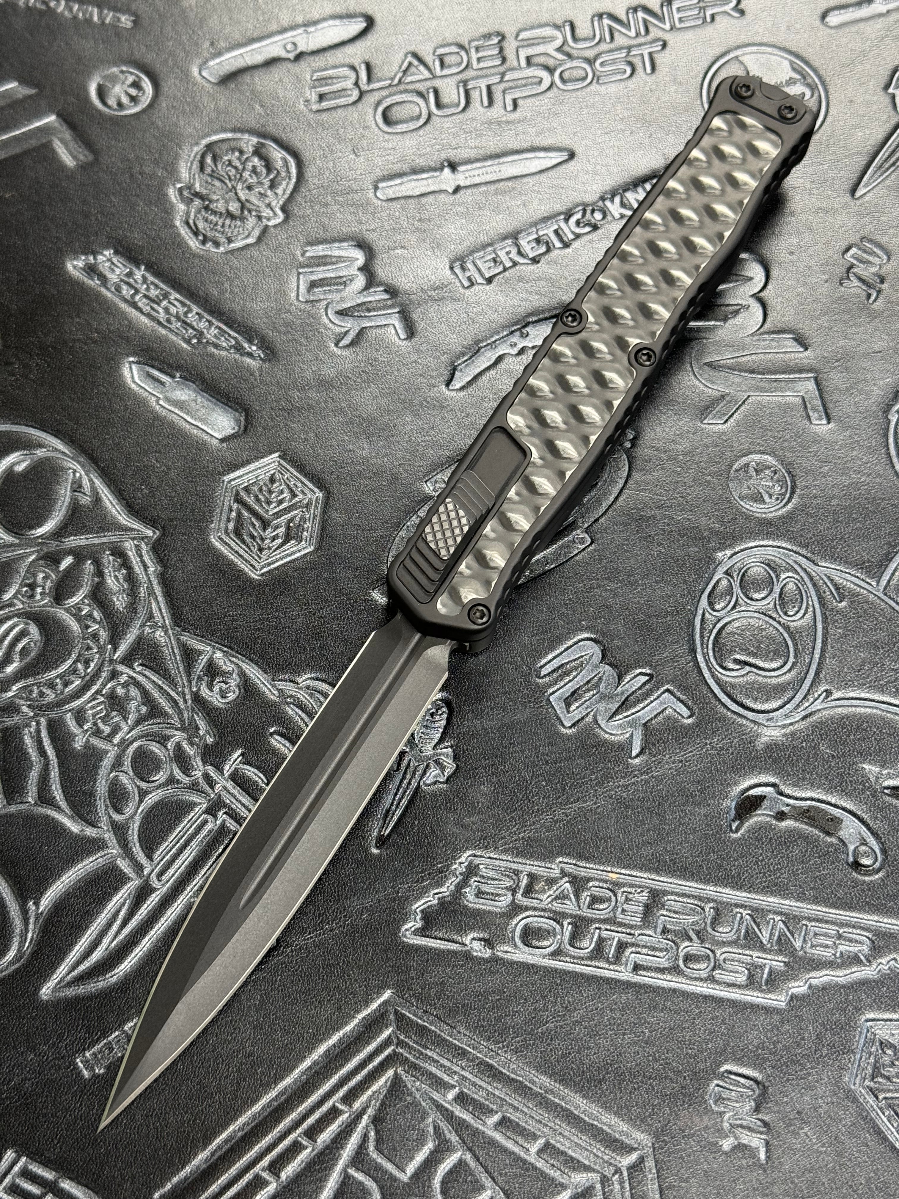 Pre Owned HERETIC KNIVES "CLERIC 2" ALUMINUM TEXTURED METAL INLAY 4.25" DAGGER (PROTOTYPE) SN:007