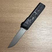 Chaves Dissident Drop Point - Black Battleworn Aluminum w/ Purple Flow Camo Carbon Inlay & Crosshatch Clip - Stonewash M390